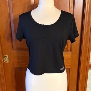 Women's Classic Black Ribbed Crop Top by Kamacar. Junior Size XL